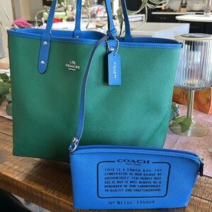 Coach Green and Blue Reversible Tote Bag Set